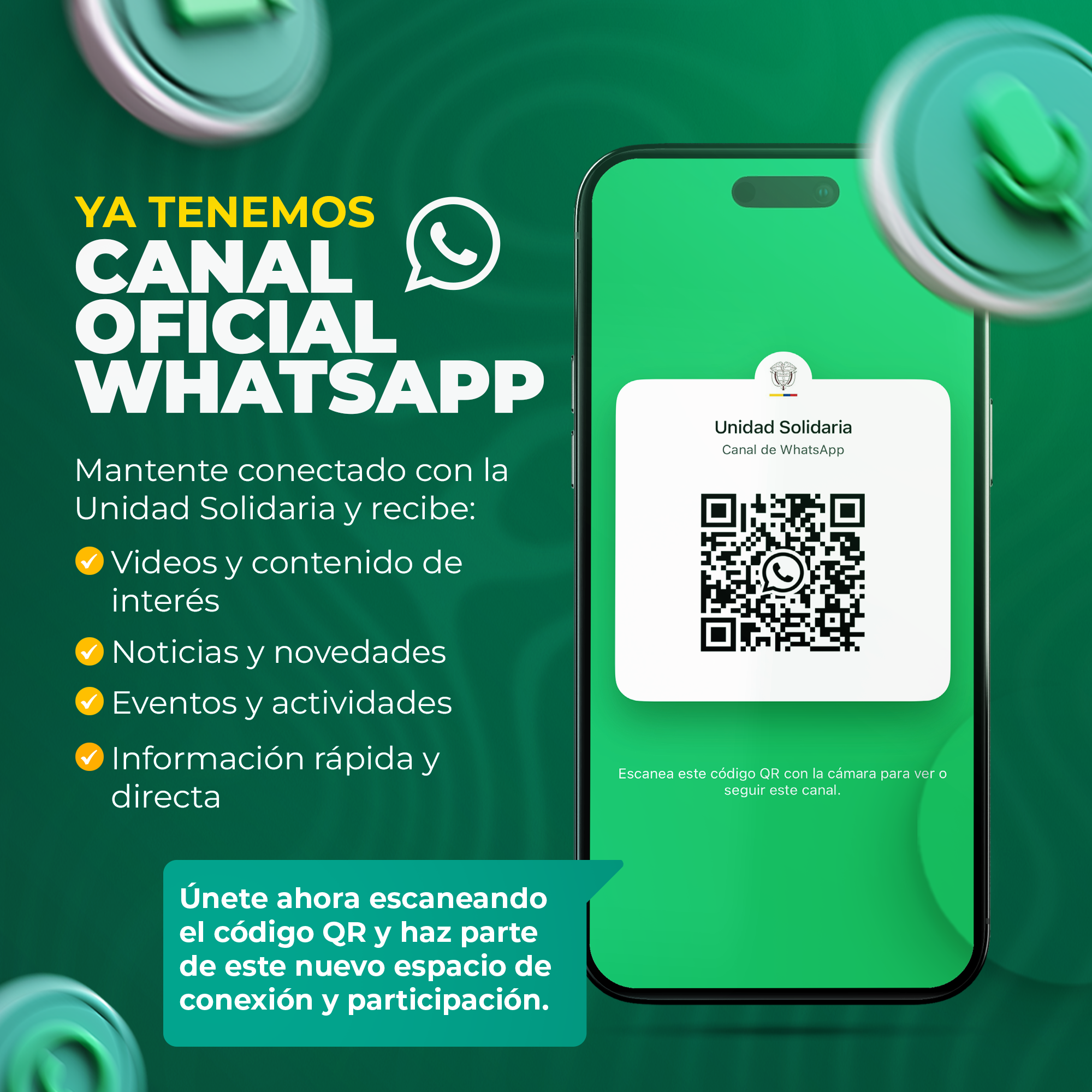 La Unidad Solidaria ahora cuenta con canal oficial de WhatsApp