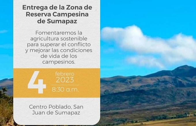 Tras 20 años de lucha, la Región del Sumapaz recibirá la Zona de Reserva Campesina Tras 20 años de lucha, la Región del Sumapaz recibirá la Zona de Reserva Campesina