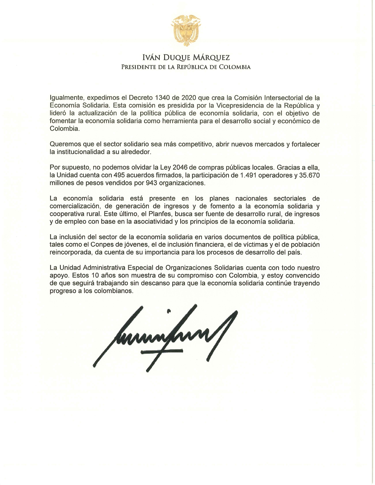 Saludo presidencia
