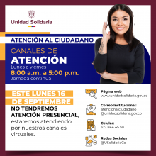El lunes 16 de septiembre la Unidad Solidaria no tendrá atención presencial